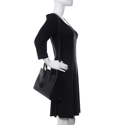 Saint Laurent Calfskin Crocodile Embossed Baby Sac De Jour Black 2 of 11