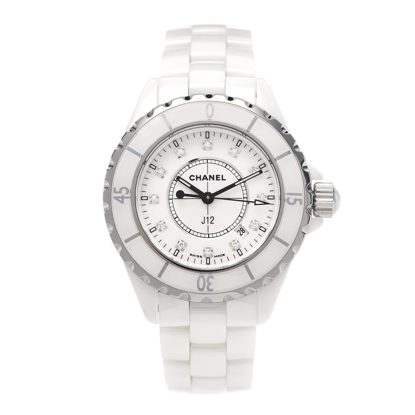 Stainless Steel Ceramic Diamond 33mm J12 Quartz Watch White