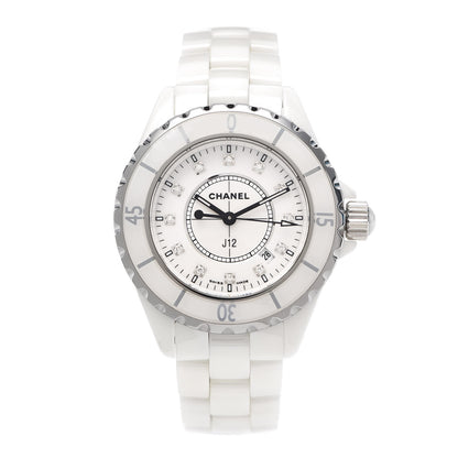 Chanel Stainless Steel Ceramic Diamond 33mm J12 Quartz Watch White 1 of 5