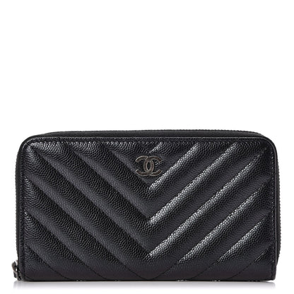 Chanel Iridescent Caviar Chevron Quilted Medium Zip Around Wallet Black 1 of 9