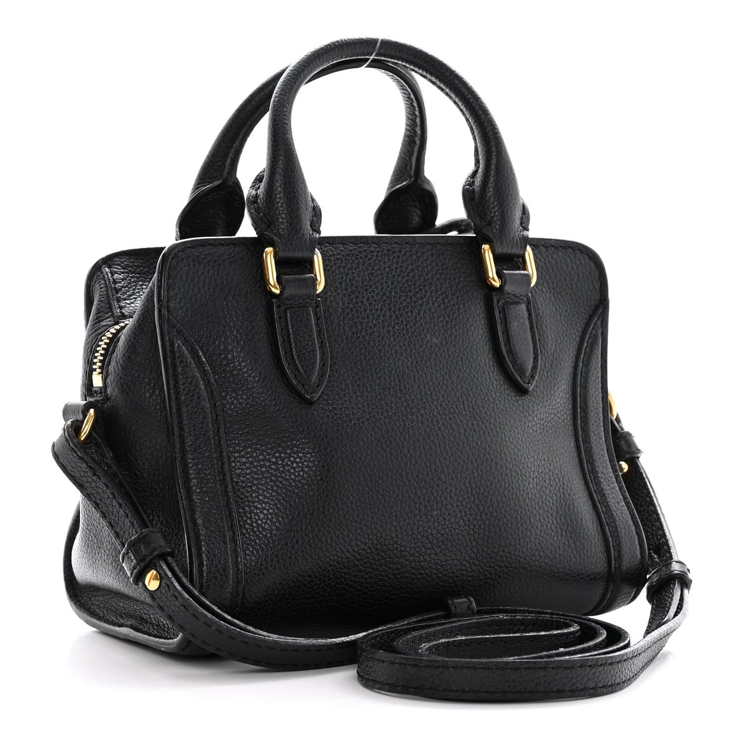 Pebbled Calfskin Mini Skull Padlock Zip Around Tote Black