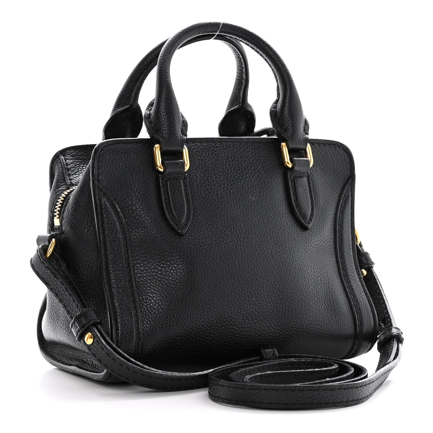 Alexander McQueen Pebbled Calfskin Mini Skull Padlock Zip Around Tote Black 3 of 15
