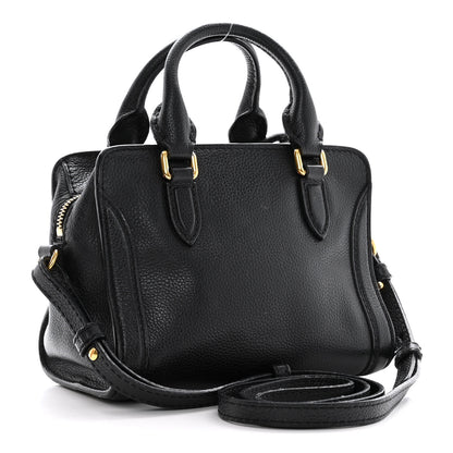 Alexander McQueen Pebbled Calfskin Mini Skull Padlock Zip Around Tote Black 3 of 15