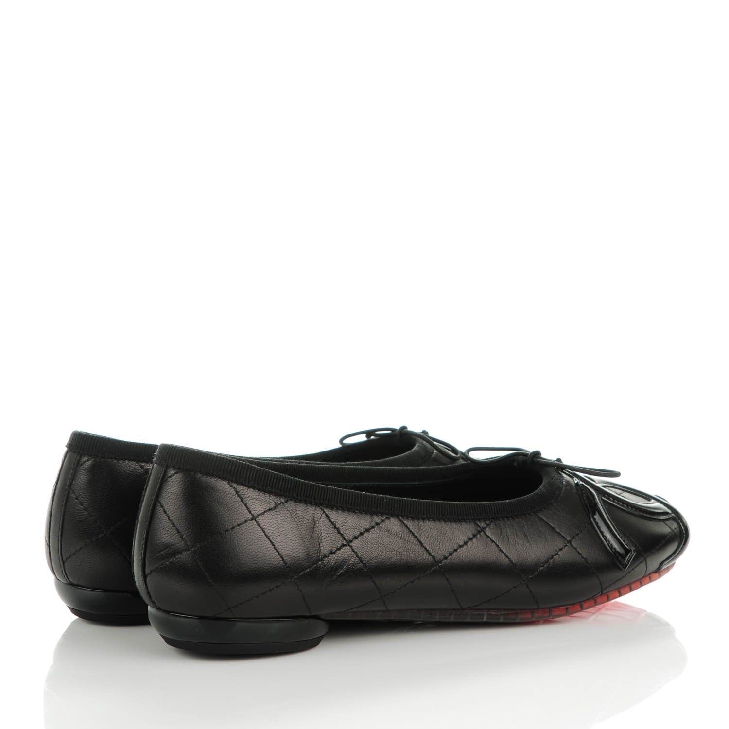 Chanel Lambskin Quilted Cambon Ballerina Flats 37.5 Black 4 of 9