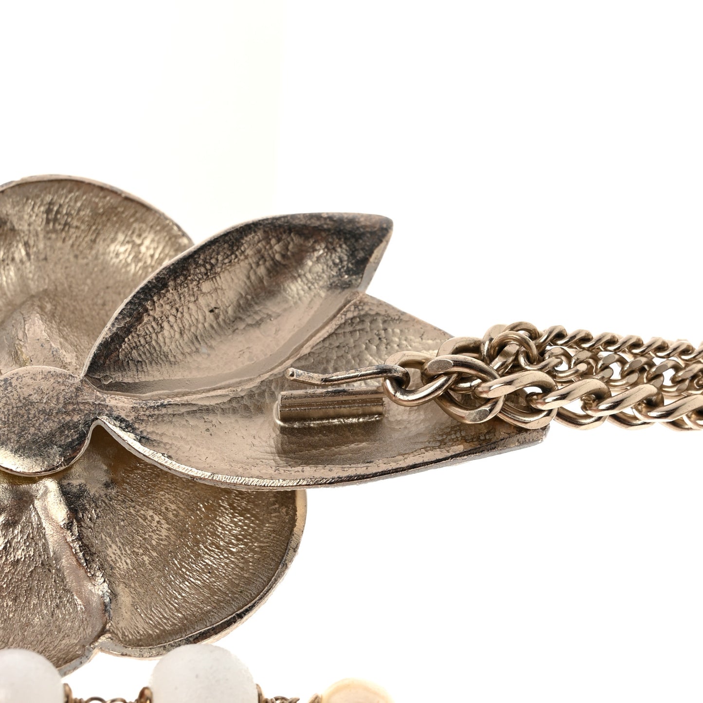 Pearl Crystal Beaded Camellia Chain Belt Gold White