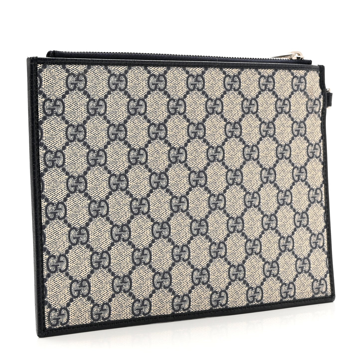 GG Supreme Monogram Textured Dollar Calfskin Web Ophidia Wristlet Pouch Beige Blue