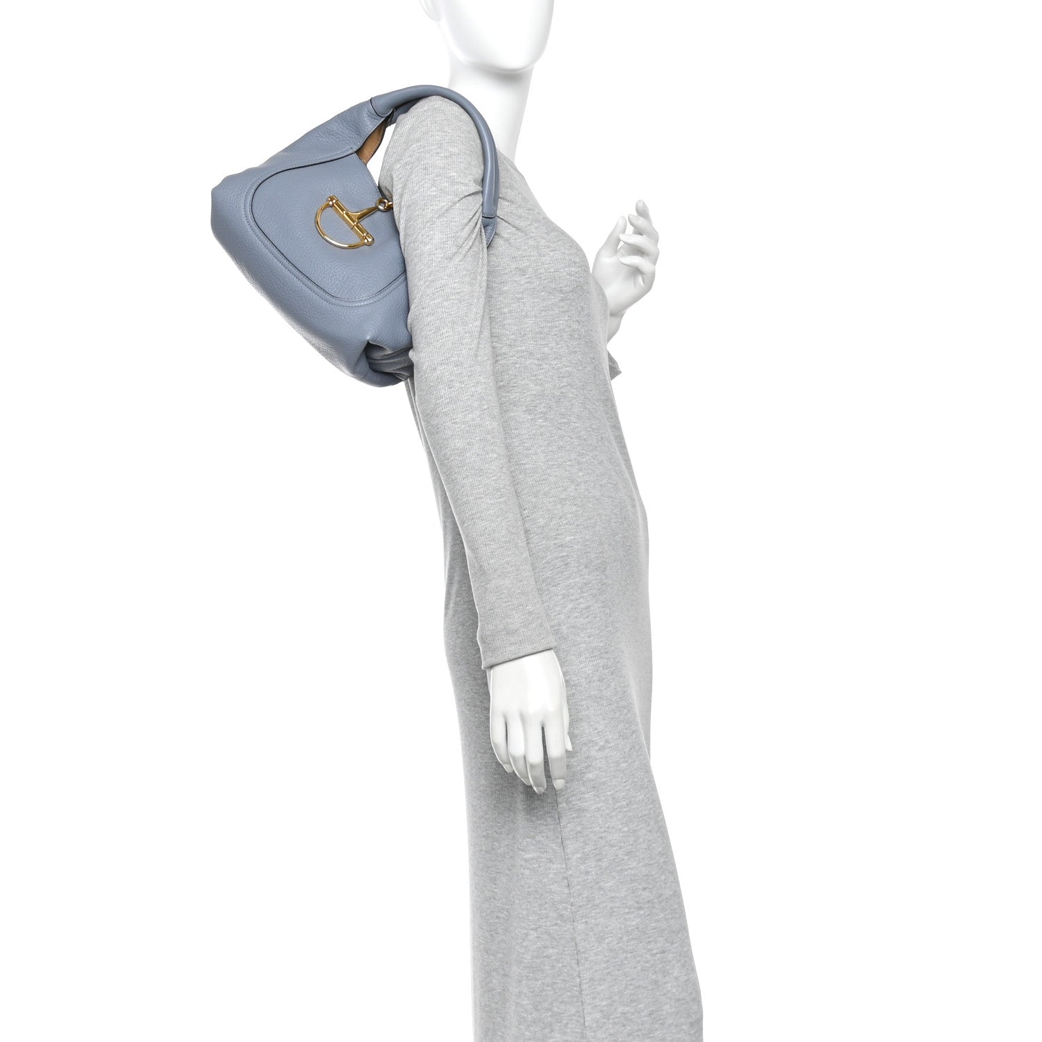 Gucci Grained Calfskin Softbit Medium Shoulder Bag Dusty Blue 2 of 13