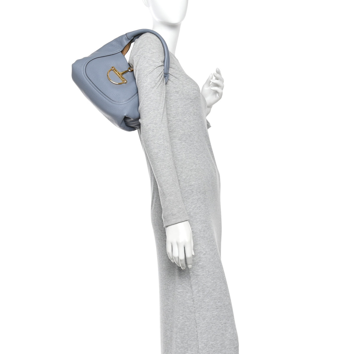 Grained Calfskin Softbit Medium Shoulder Bag Dusty Blue