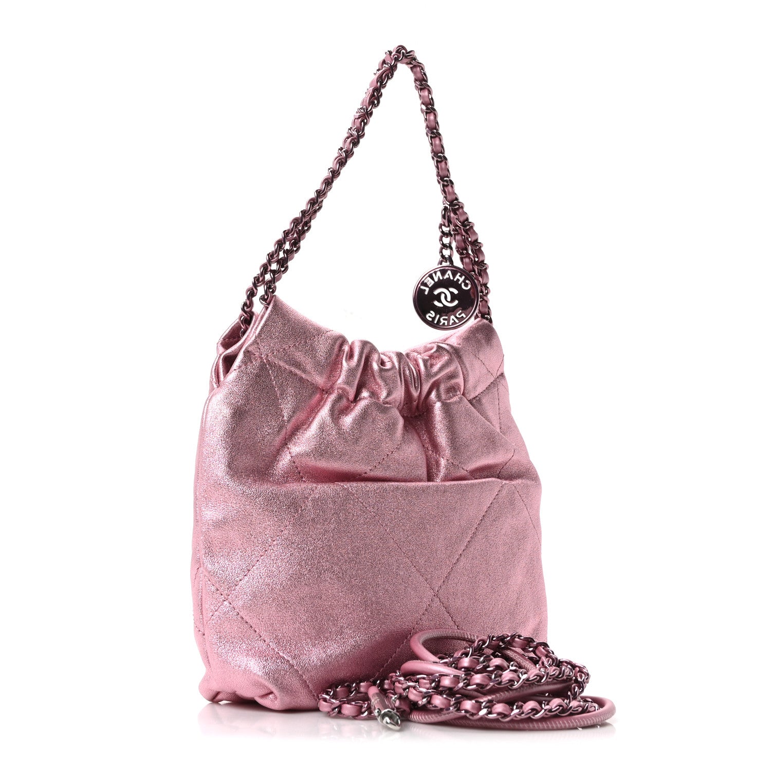 Chanel Metallic Lambskin Lacquered Monochrome Quilted Mini Chanel 22 Pink 2 of 9