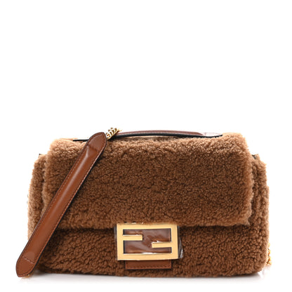 Fendi Shearling Lambskin Midi Chain Baguette Caramello 1 of 10