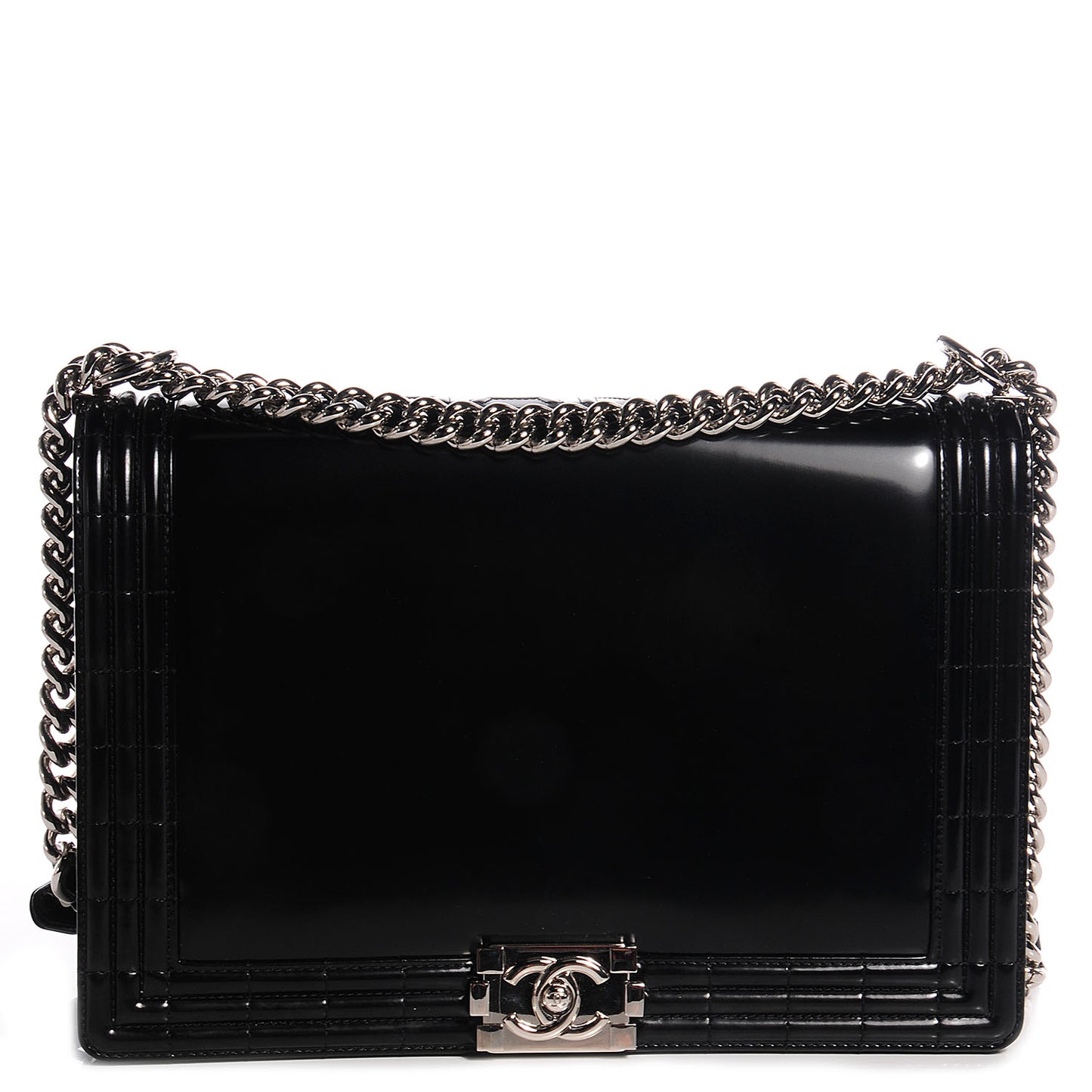 Glazed Calfskin Large Boy Flap Black