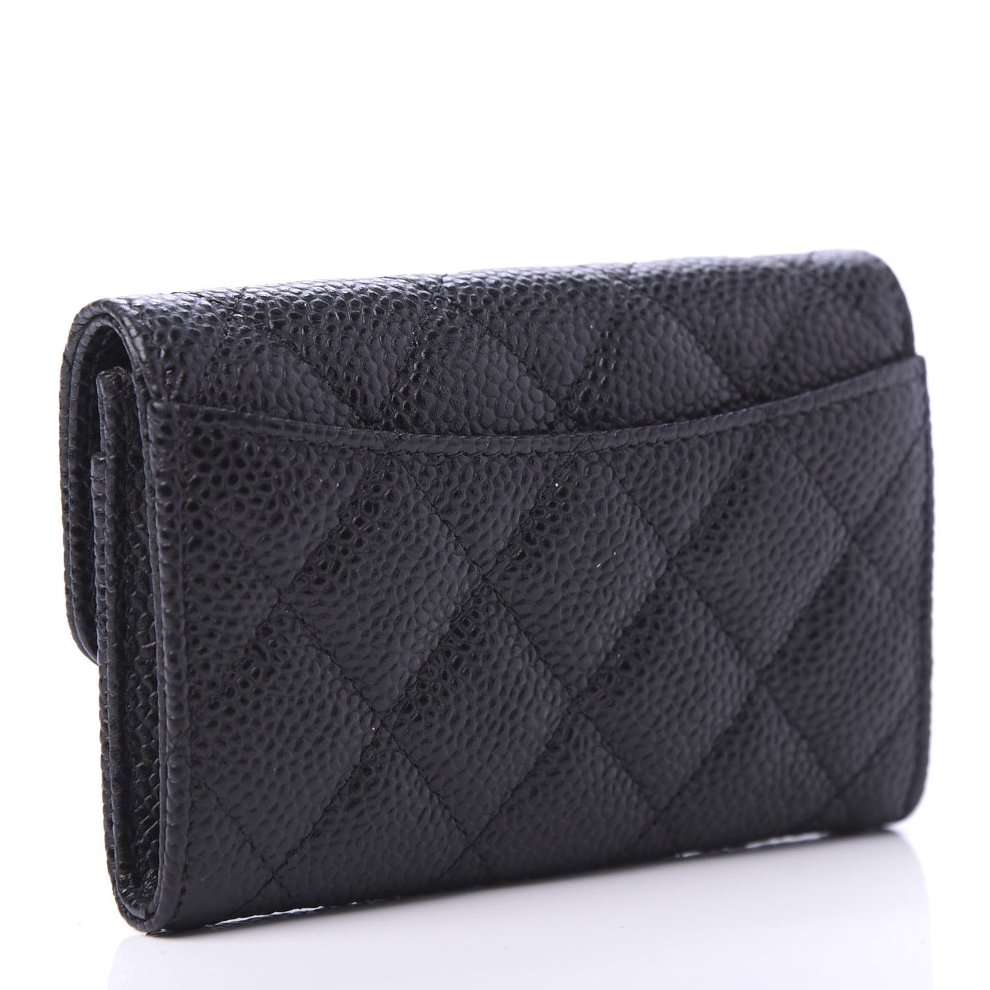 Caviar Quilted Flap Card Holder Wallet Black