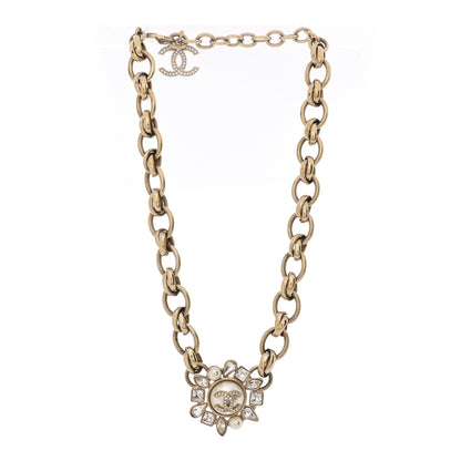 Chanel Pearl Crystal CC Snowfall Chain Short Necklace Light Gold 3 of 6