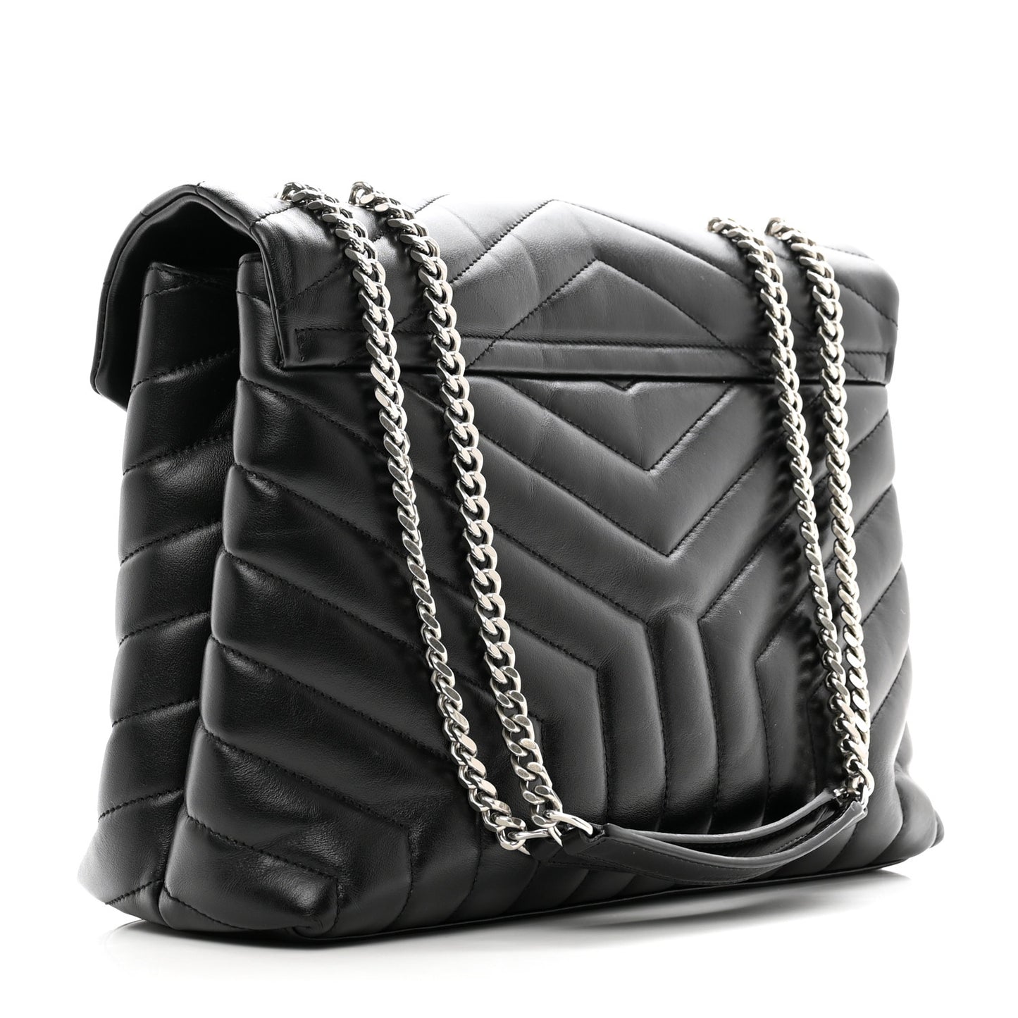 Calfskin Y Quilted Monogram Medium Loulou Chain Satchel Black
