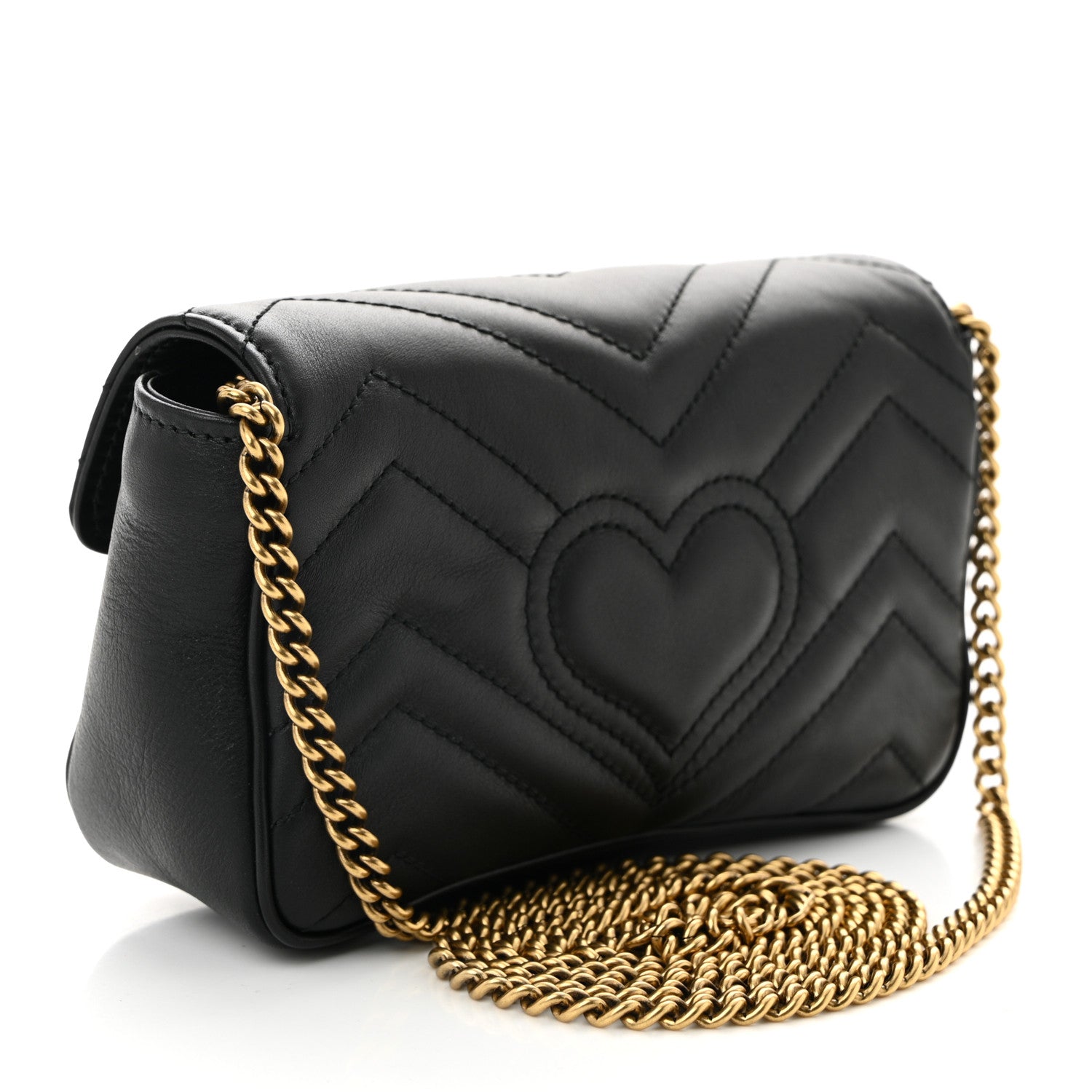Gucci Calfskin Matelasse Super Mini GG Marmont Shoulder Bag Black 3 of 10