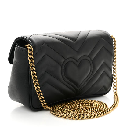 Gucci Calfskin Matelasse Super Mini GG Marmont Shoulder Bag Black 3 of 10