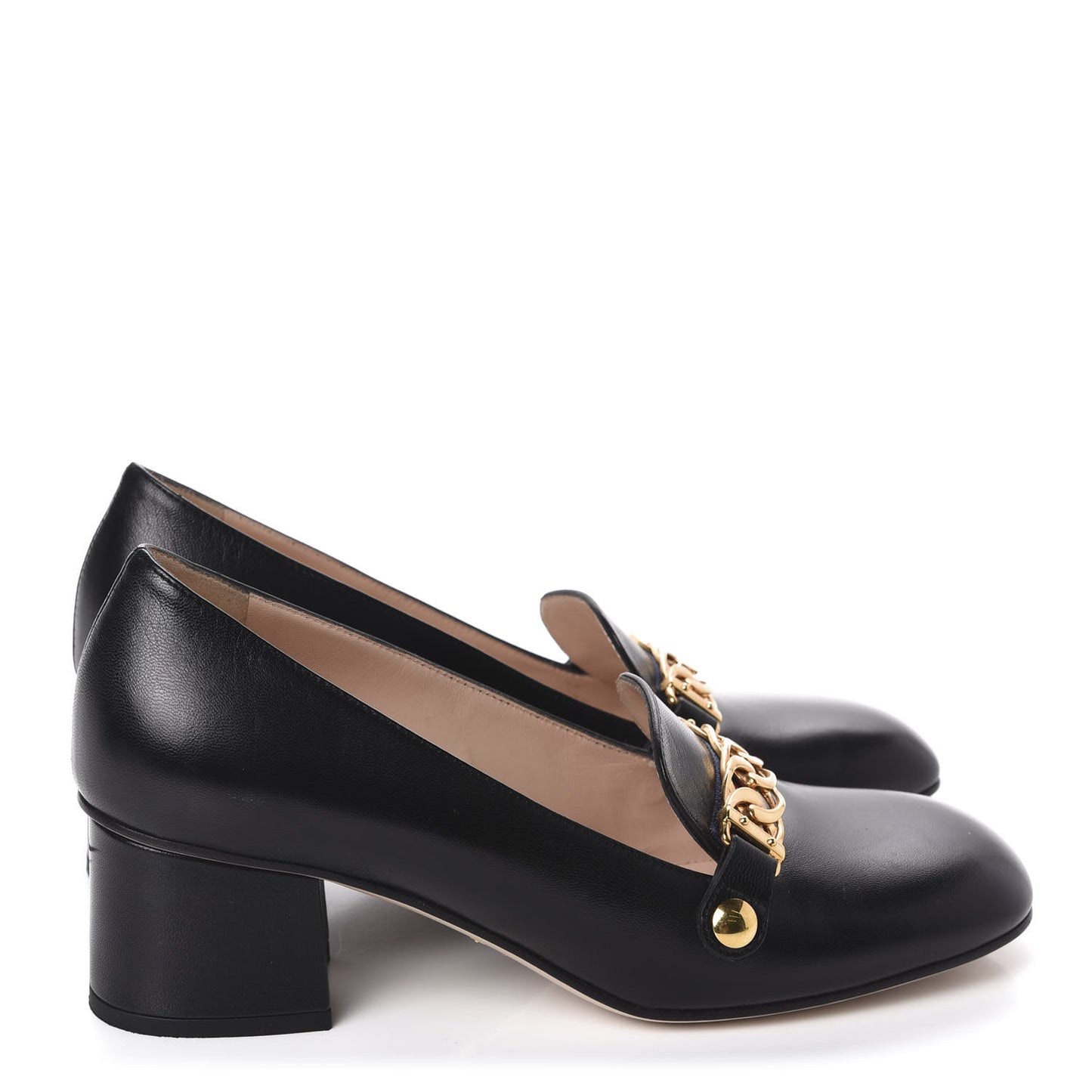 Malaga Kid Sylvie Web Chain Mid Heel Loafers 38 Black