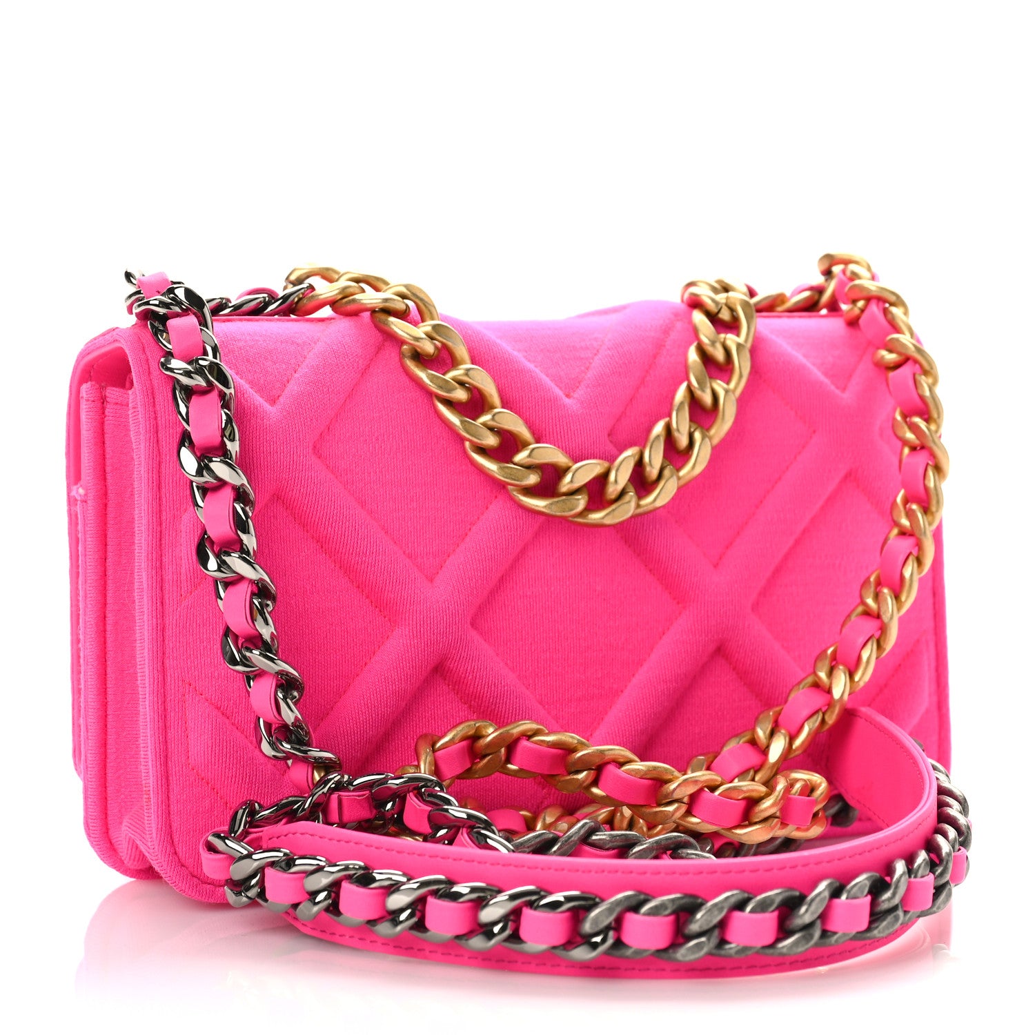 Chanel Jersey Quilted Chanel 19 Wallet On Chain WOC Pink 3 of 9