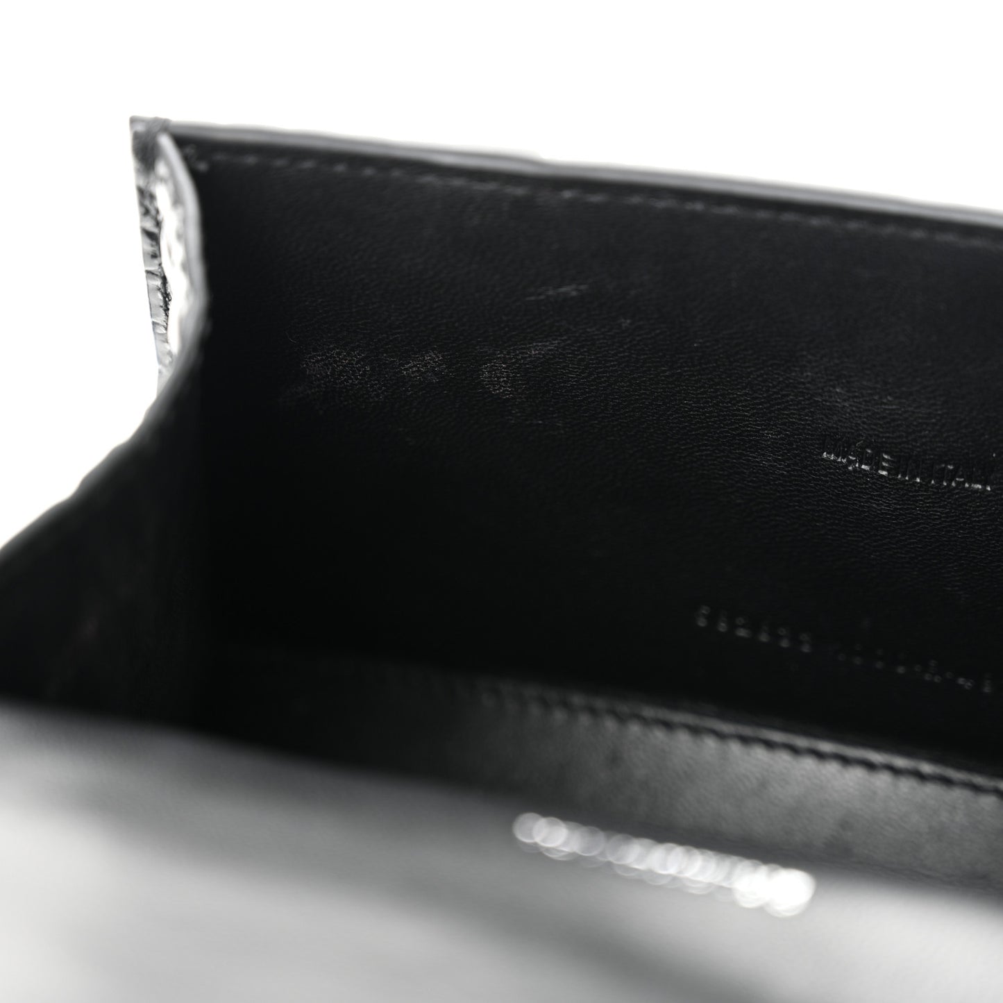 Shiny Calfskin Monochrome Crocodile Embossed Hourglass Top Handle Bag XS Black