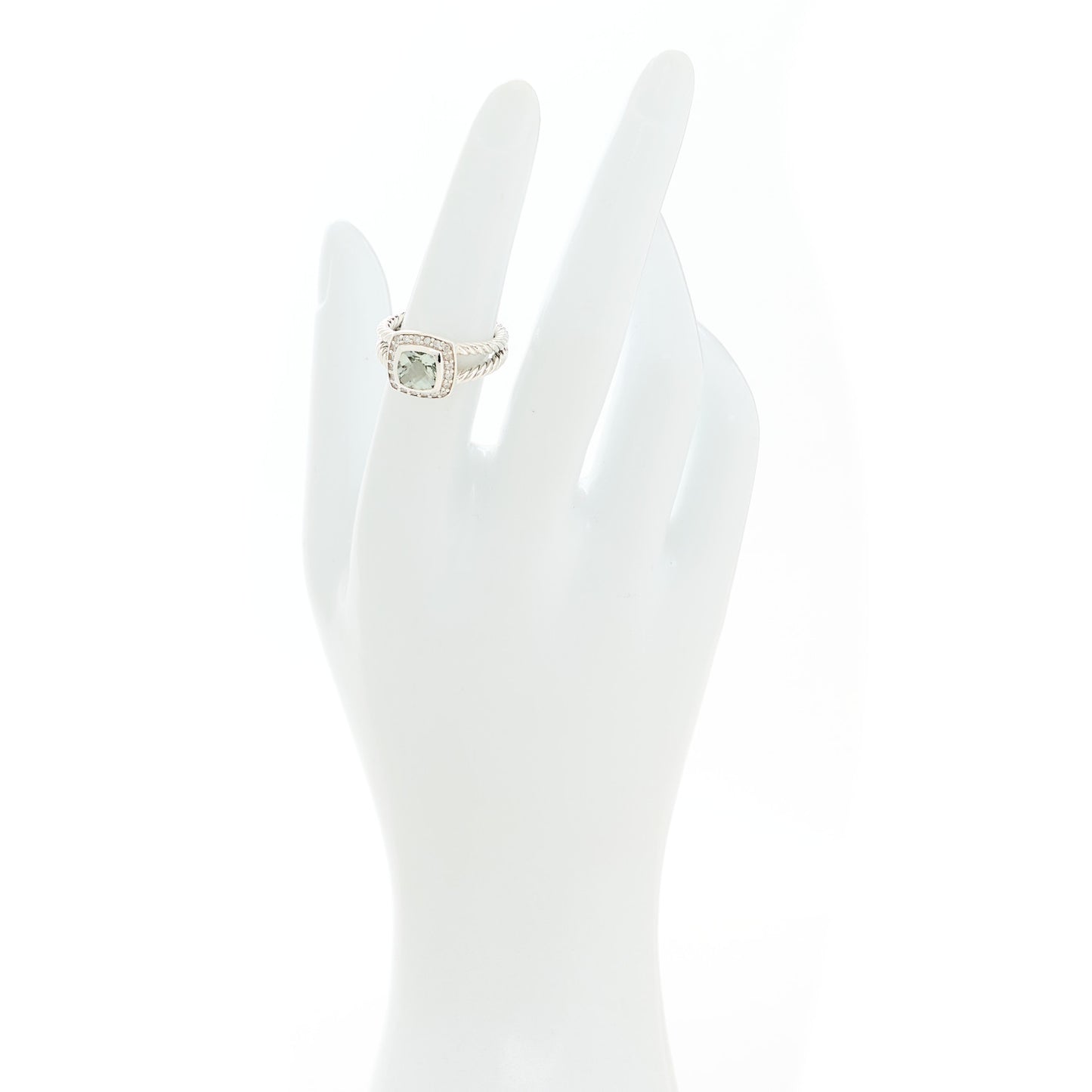 Sterling Silver Diamond Prasiolite 7mm Petite Albion Ring 50 5.25