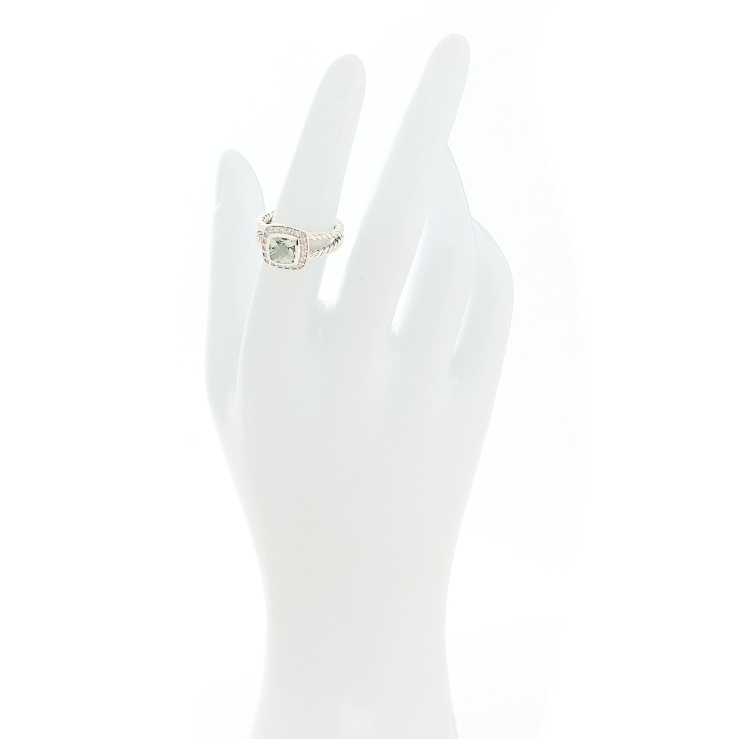 David Yurman Sterling Silver Diamond Prasiolite 7mm Petite Albion Ring 50 5.25 2 of 4