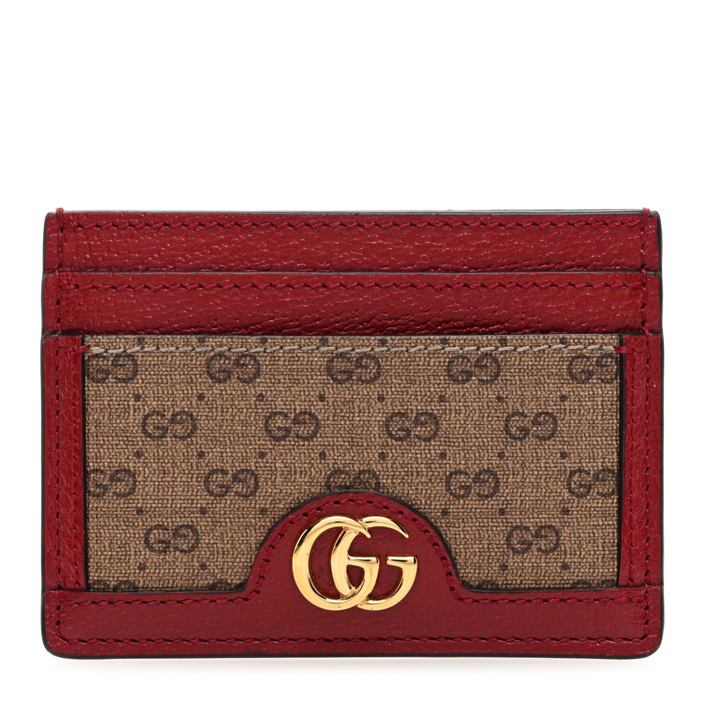 X DORAEMON Mini Vintage GG Supreme Monogram Card Holder Beige Cherry Red