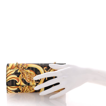 Fendi X VERSACE Glazed Fabric Fendace FF Baroque Continental Wallet On Chain Gold Tobacco Black 2 of 8