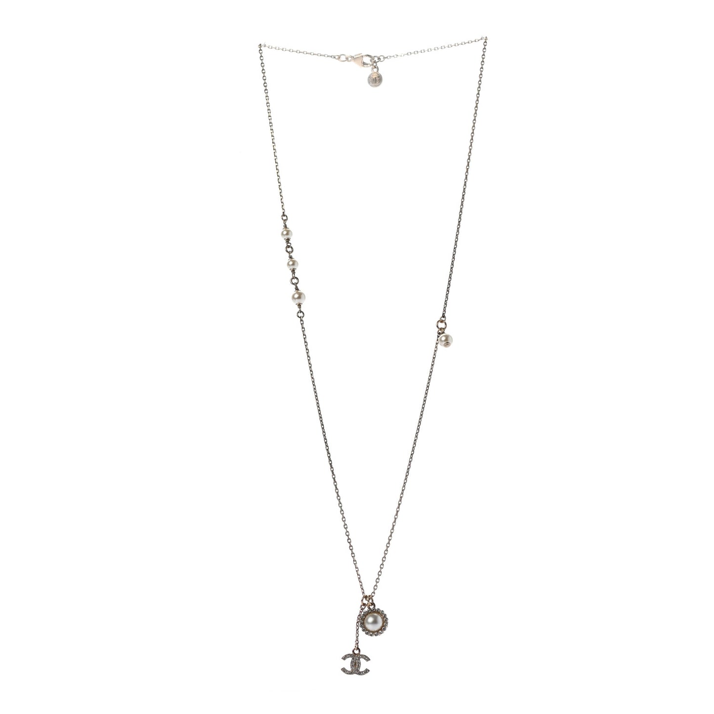 Pearl Crystal CC Necklace Gold