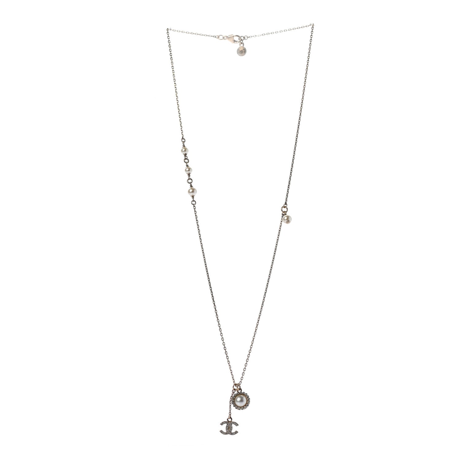Chanel Pearl Crystal CC Necklace Gold 3 of 5