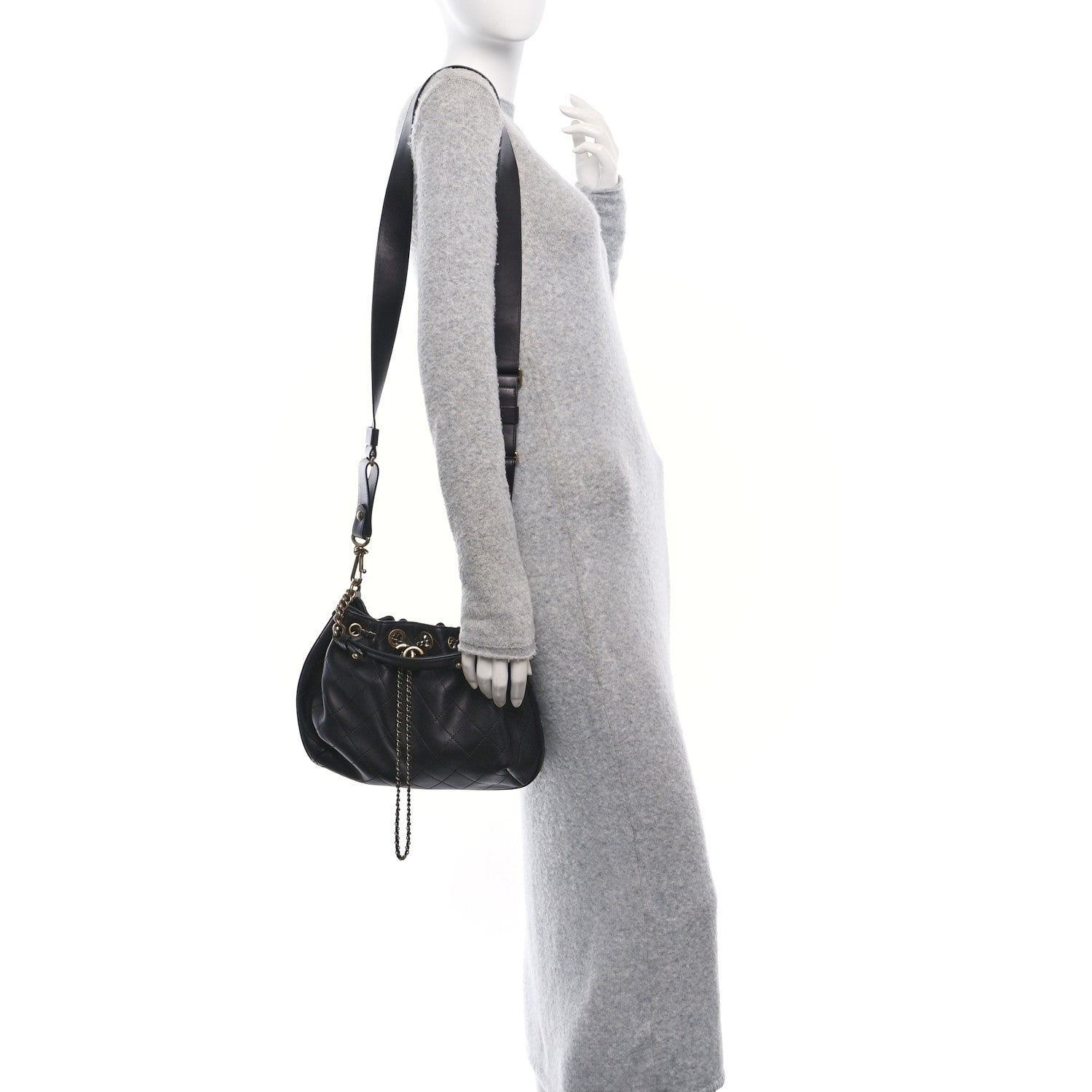 Chanel Calfskin Stitched Small Paris Rome Drawstring CC Bag Black 2 of 10