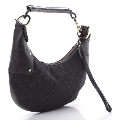 Gucci Denim Monogram Half Moon Hobo Dark Brown 3 of 12