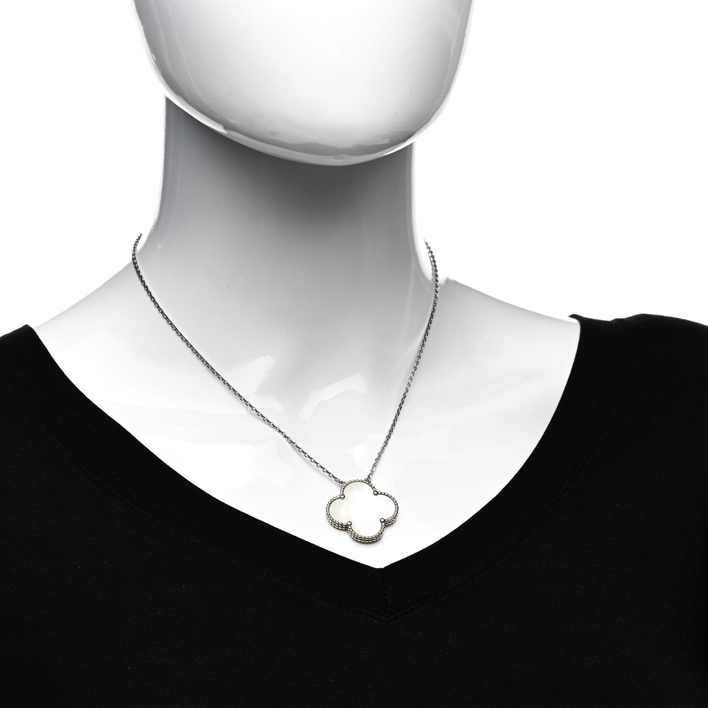 18K White Gold Mother of Pearl Magic Alhambra Pendant Necklace