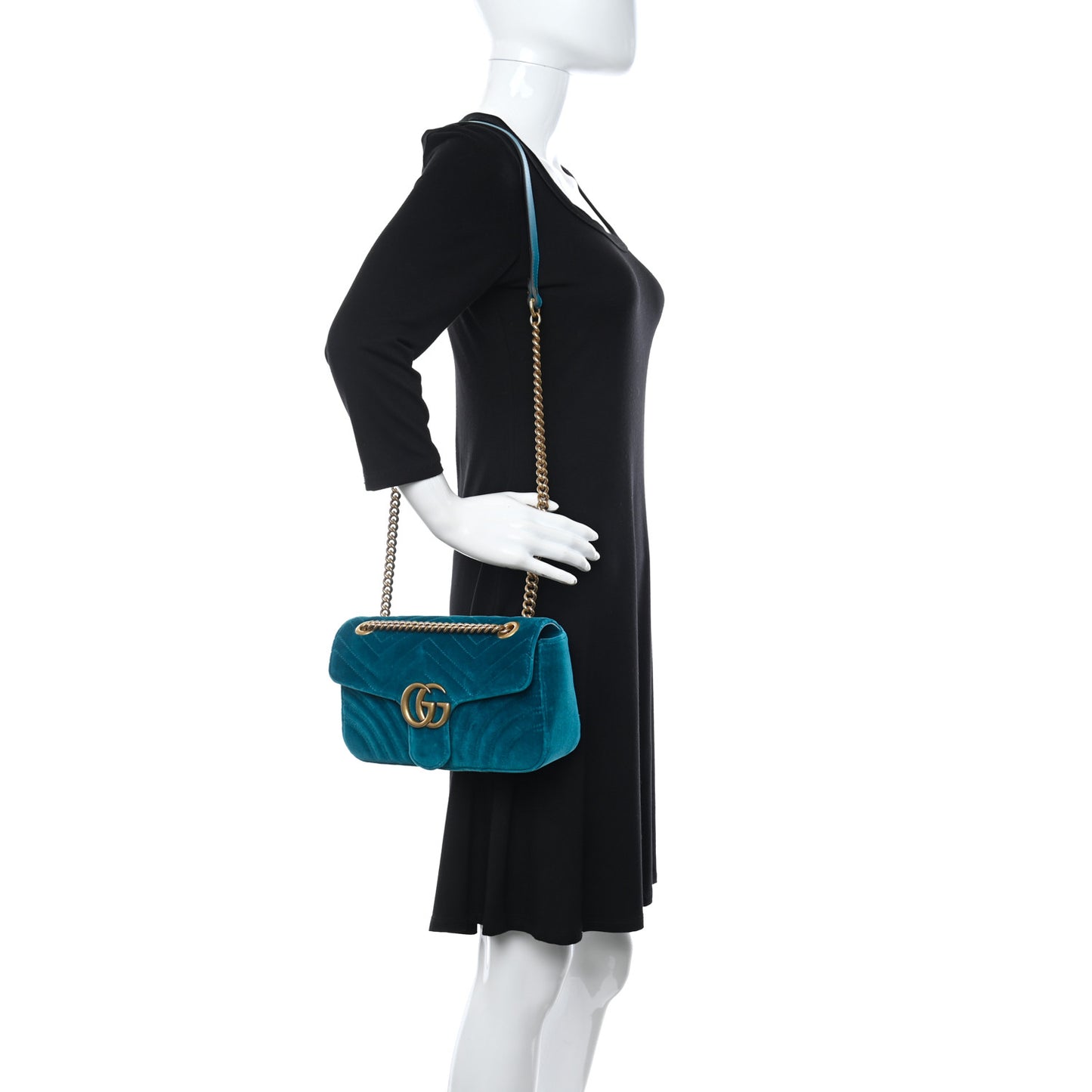 Velvet Matelasse Small GG Marmont Shoulder Bag Pavone Cyan