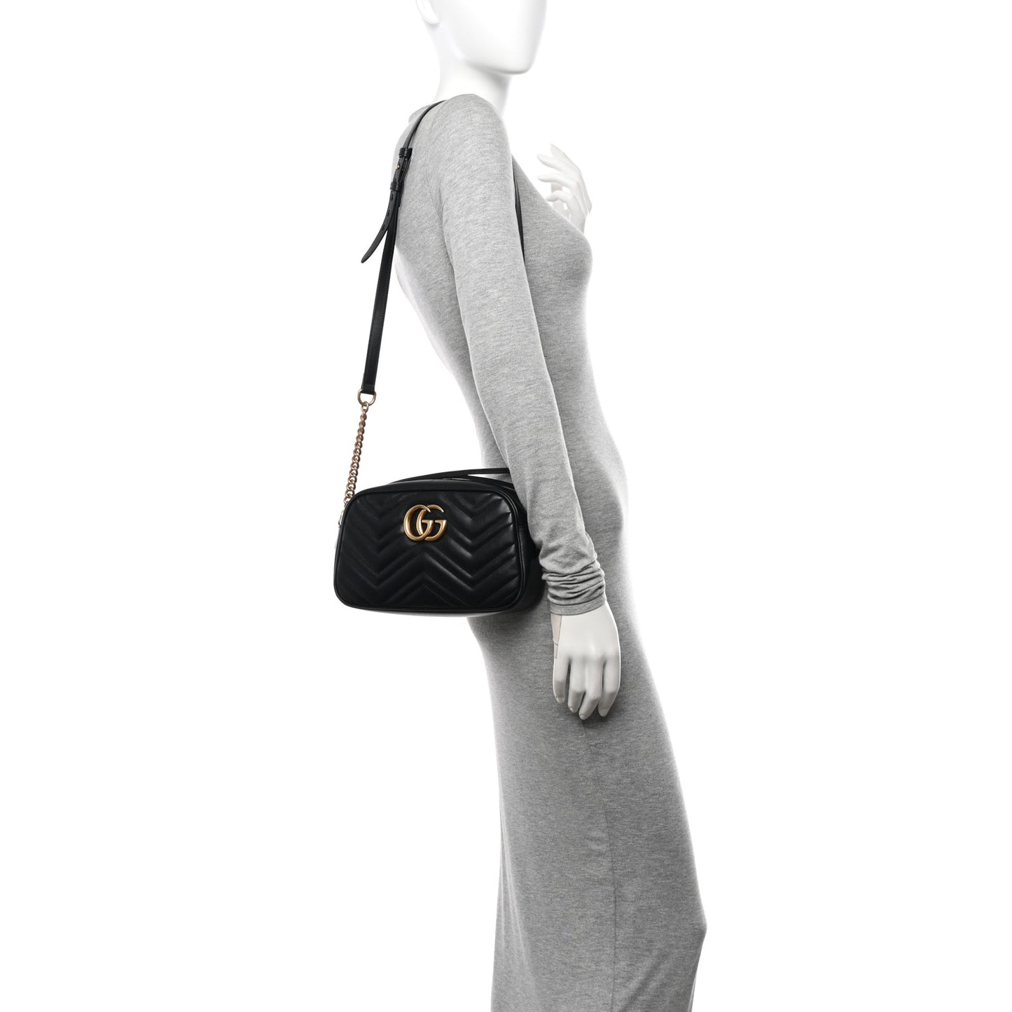 Calfskin Matelasse Small GG Marmont Chain Shoulder Bag Black