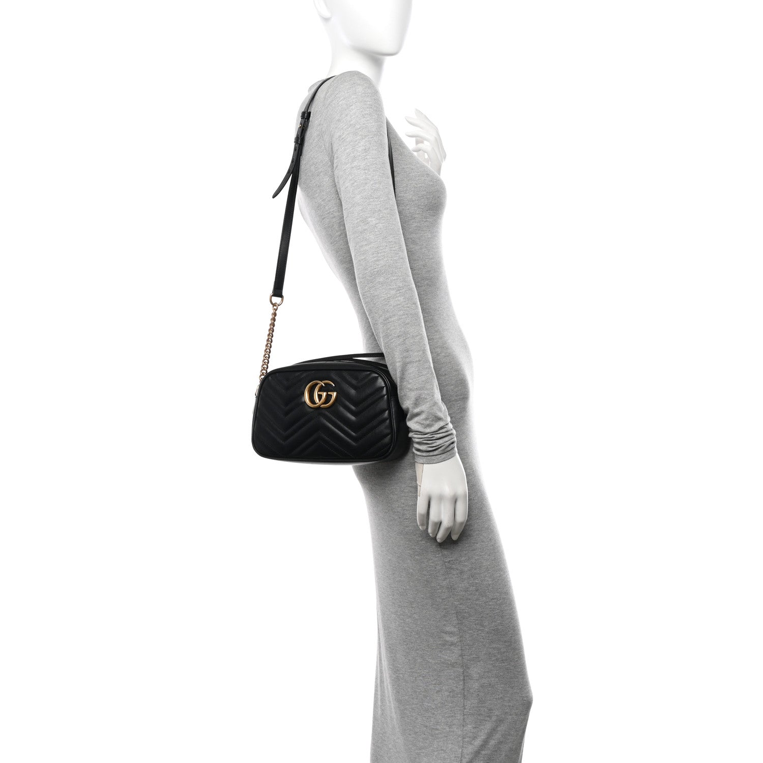 Gucci Calfskin Matelasse Small GG Marmont Chain Shoulder Bag Black 2 of 14
