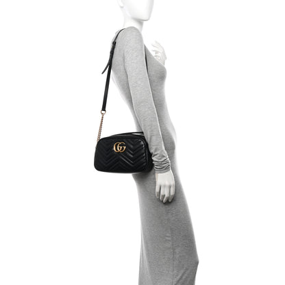 Gucci Calfskin Matelasse Small GG Marmont Chain Shoulder Bag Black 2 of 14