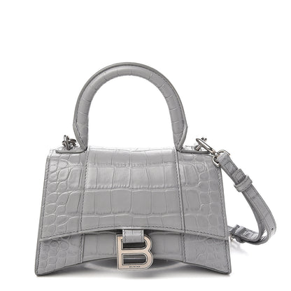 Balenciaga Shiny Calfskin Crocodile Embossed Hourglass Top Handle Bag XS Balenciaga Grey 1 of 10