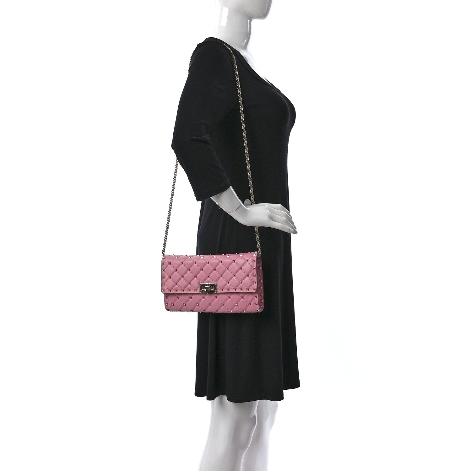 Valentino Garavani Nappa Rockstud Spike Wallet on Chain Candy Rose 2 of 9