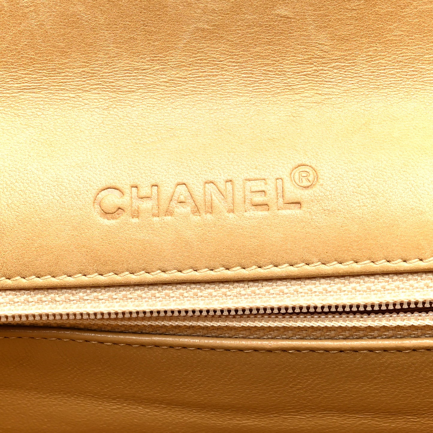 Lambskin Square Double Stitch Flap Beige