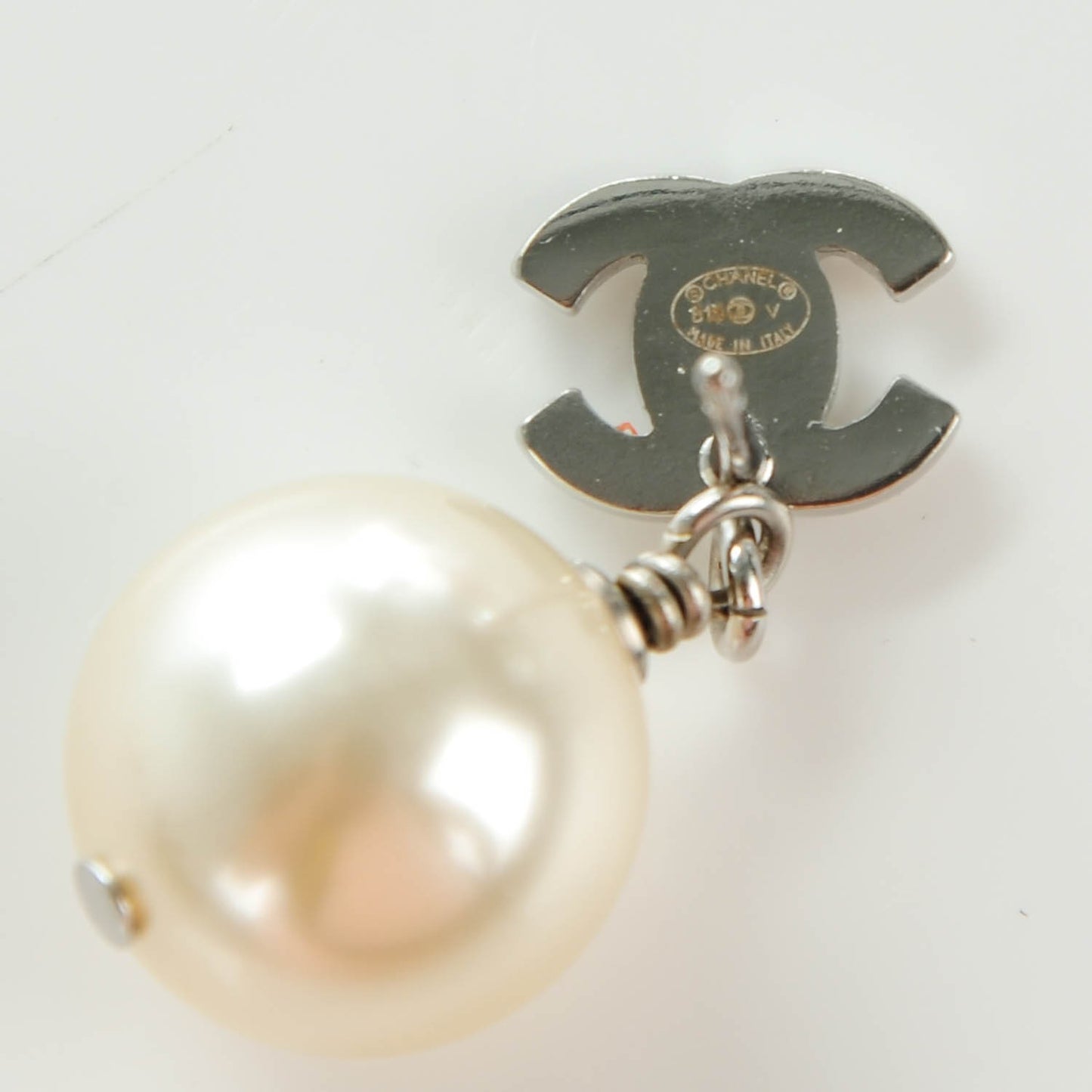 Crystal Pearl CC Drop Earrings Silver