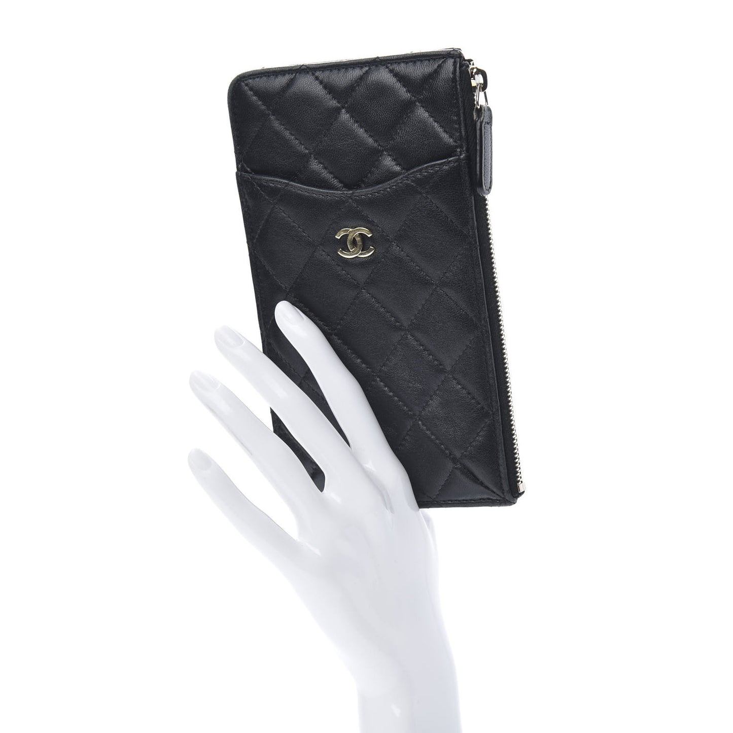 Lambskin Quilted Classic Flat Wallet Pouch Black