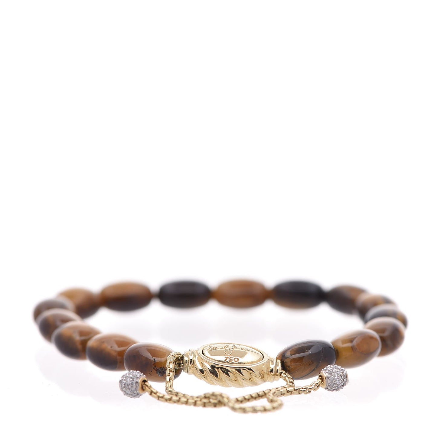 18K Yellow Gold Diamond Tiger's Eye 6mm Spiritual Beads Bracelet