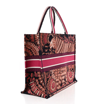 Christian Dior Canvas Embroidered Dior Animals Tiger Book Tote Deep Blue Fuchsia 3 of 14