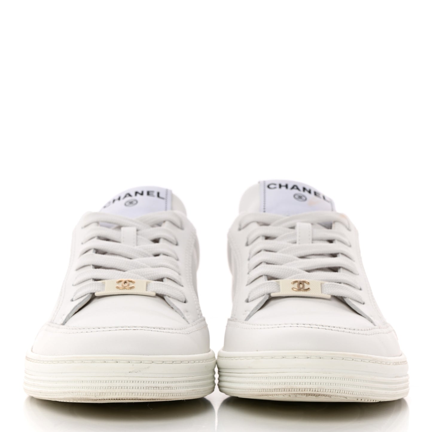 Calfskin Womens CC Logo Sneakers 37 White