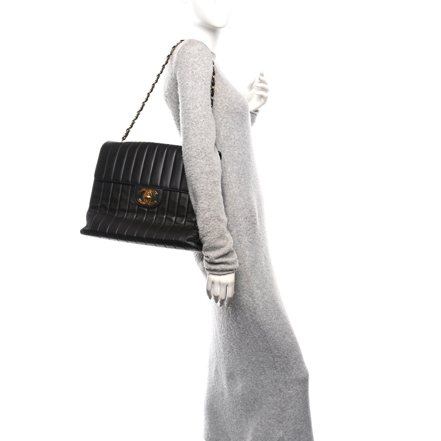 Chanel Lambskin Vertical Quilted XL Jumbo Single Flap Black