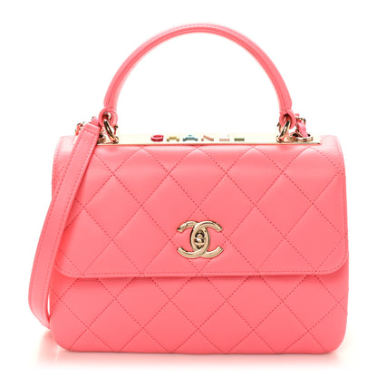 Chanel Lambskin Lacquered Quilted Mini Trendy CC Dual Handle Flap Bag Coral Pink 1 of 10
