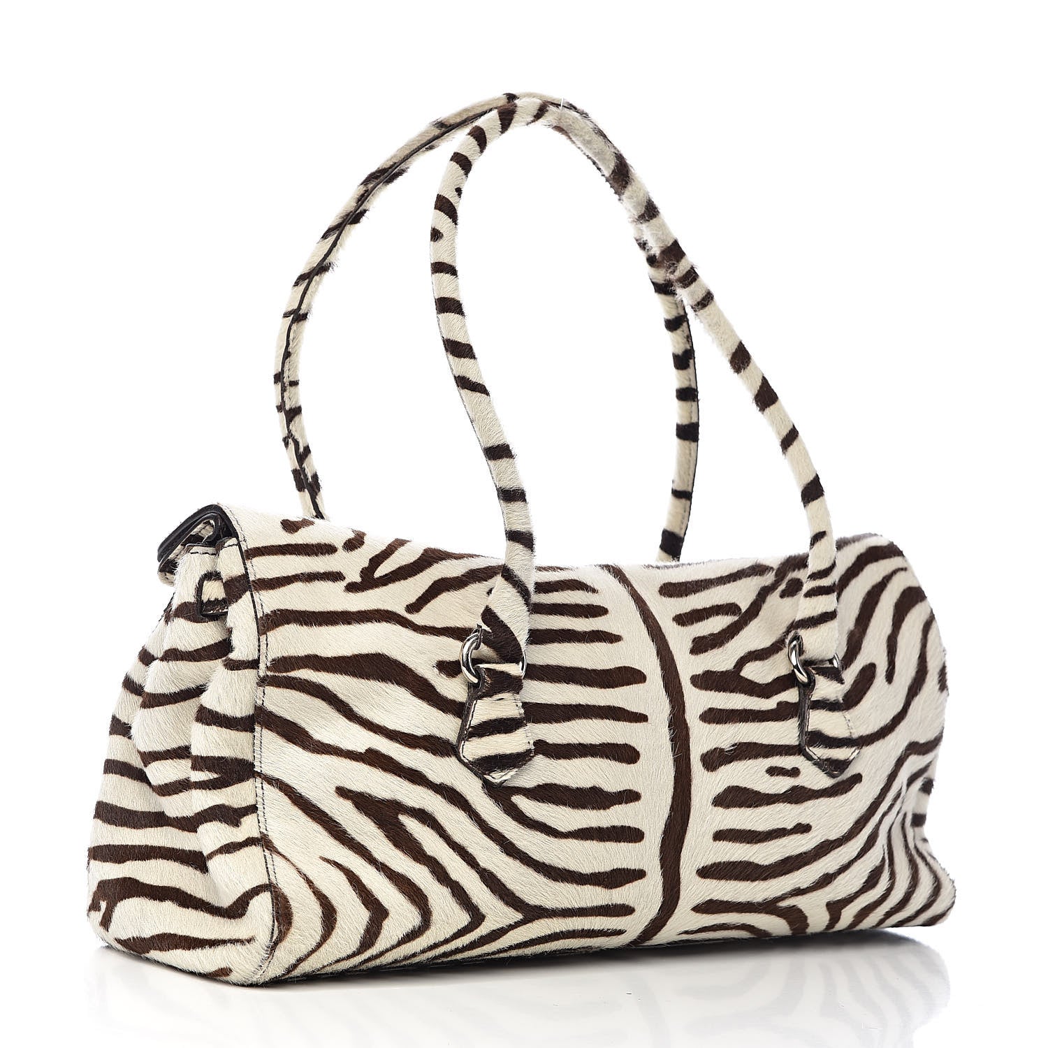 Prada Calf Hair Zebra Print Easy Foldover Pushlock Satchel White Moro 3 of 13
