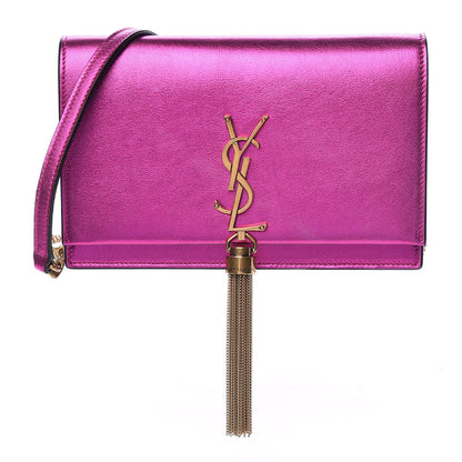 Saint Laurent Metallic Calfskin Classic Monogram Kate Tassel Chain Wallet Fuchsia 1 of 12