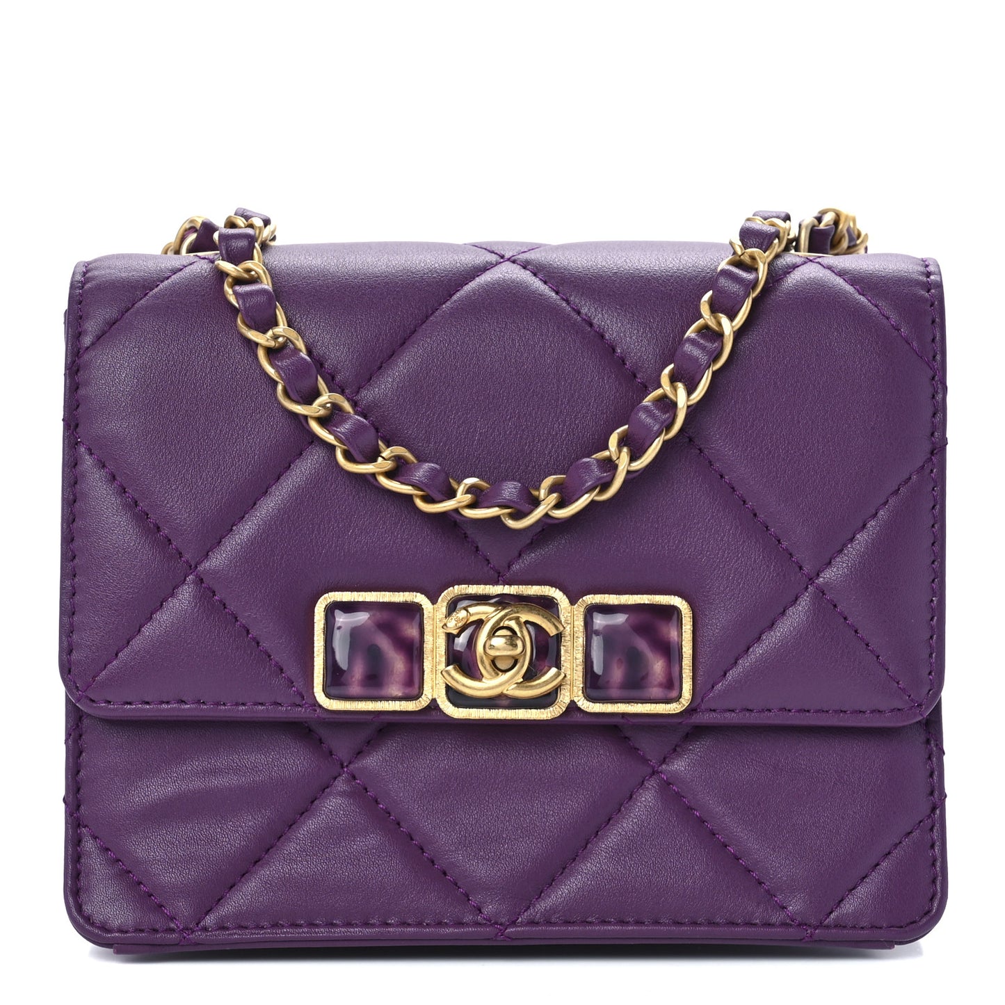 Calfskin Resin Quilted Mini Flap Purple