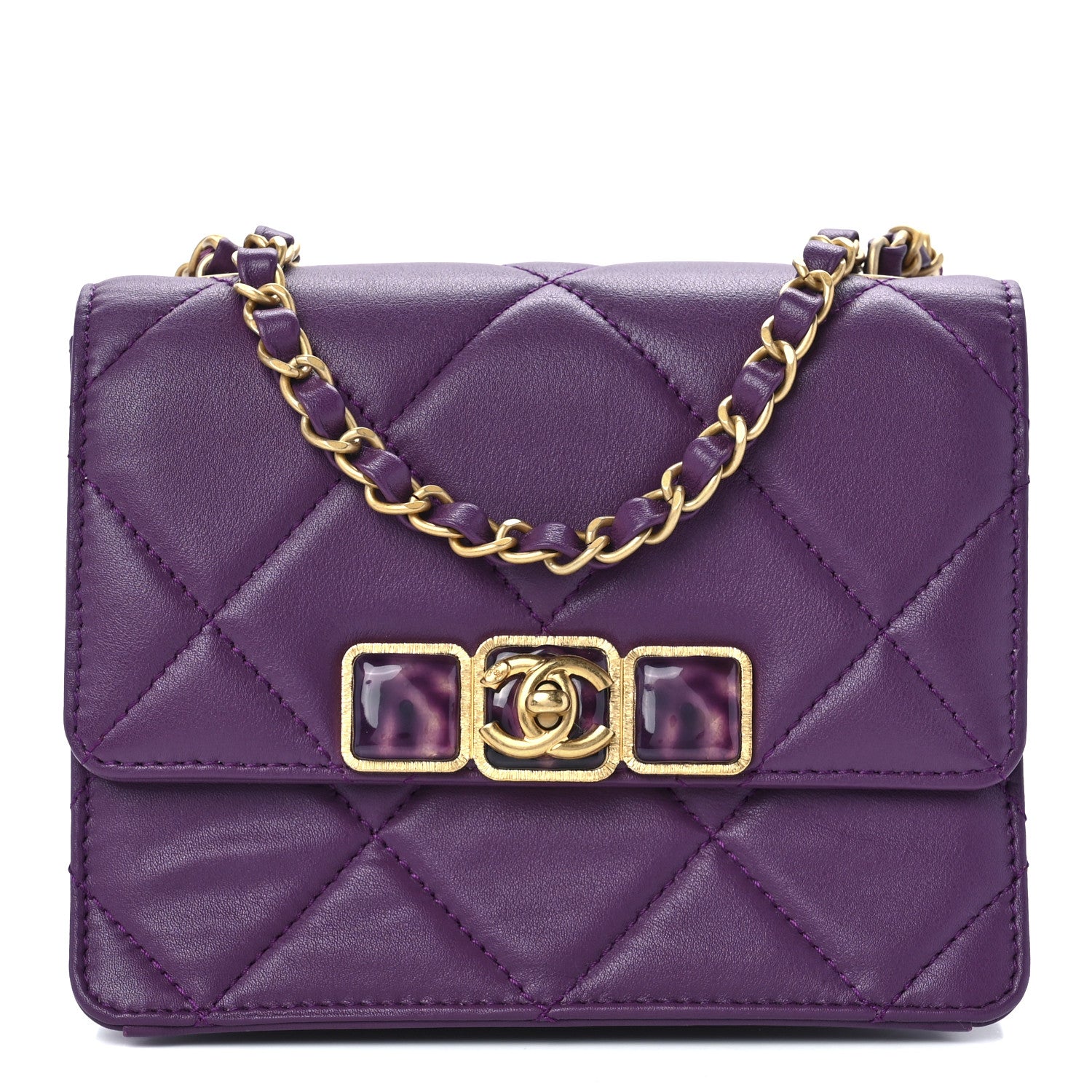 Chanel Calfskin Resin Quilted Mini Flap Purple 1 of 11